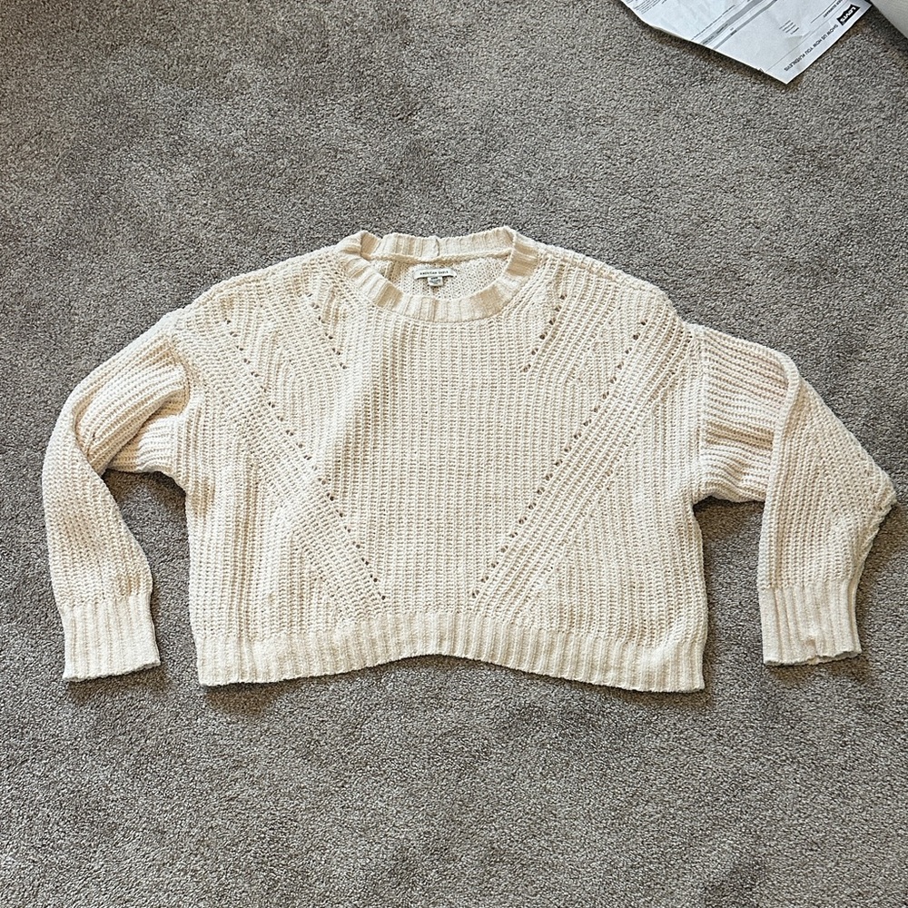 American Eagle Outfitters Beige cropped Crew Neck Sweater